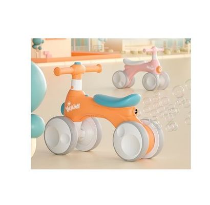 Vélo d'équilibre pour enfants en plastique à quatre roues avec appareil à bulles de lumière à musique charge maximale 30 kg