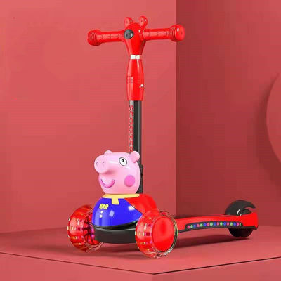 Scooter à pédales pour enfants avec fonction de pliage, éclairage musical et roues en PU