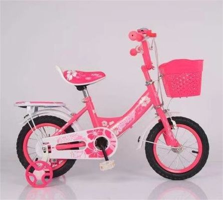 Vélo à pédales de 14 pouces à deux roues avec manette à pulvérisation et panier en plastique de couleur correspondante